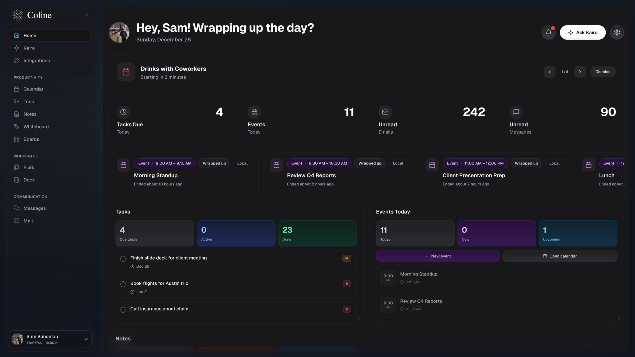 Coline all-in-one productivity platform dashboard preview