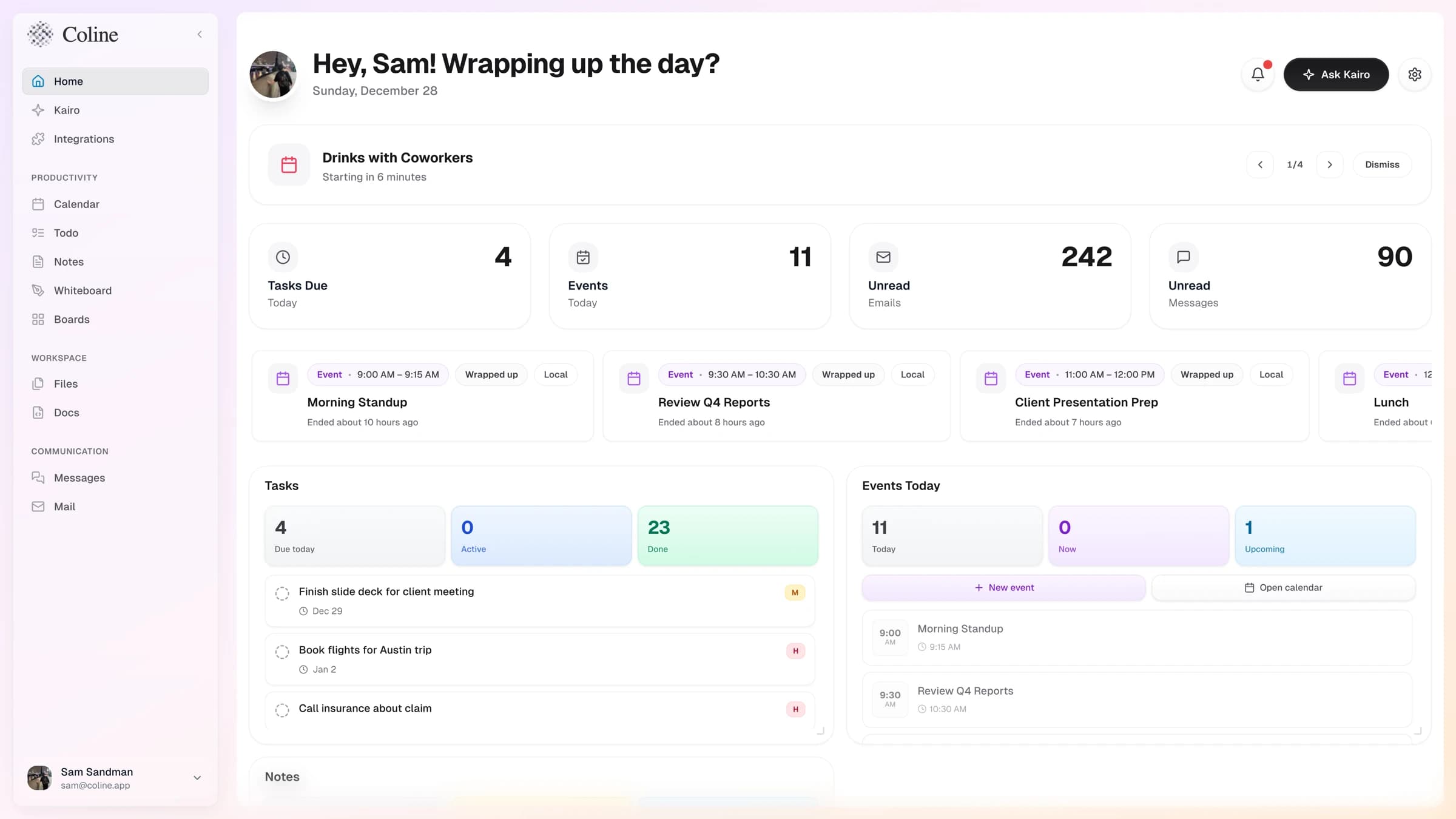 Coline all-in-one productivity platform dashboard preview